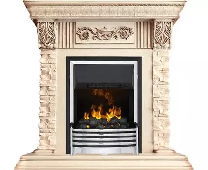 Каминокомплект Luxemburg (каменный) - Сланец/Cлоновая кость с патиной с очагом Flagstaff