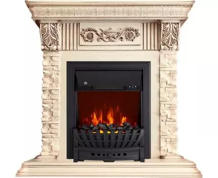 Каминокомплект Luxemburg (каменный) - Сланец/Cлоновая кость с патиной с очагом Aspen Black