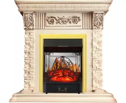 Каминокомплект Luxemburg (каменный) - Сланец/Cлоновая кость с патиной с очагом Majestic FX M Brass
