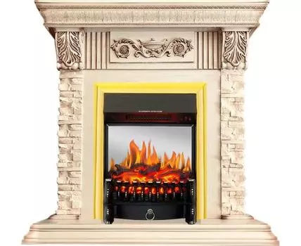 Каминокомплект Luxemburg (каменный) - Сланец/Cлоновая кость с патиной с очагом Fobos FX M Brass