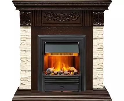 Каминокомплект Luxemburg (каменный) - Сланец/Темный дуб с очагом Brookline Black