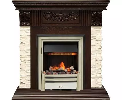 Каминокомплект Luxemburg (каменный) - Сланец/Темный дуб с очагом Cavendish