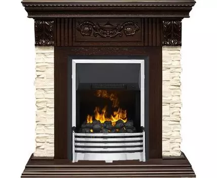 Каминокомплект Luxemburg (каменный) - Сланец/Темный дуб с очагом Flagstaff