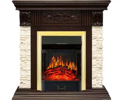 Каминокомплект Luxemburg (каменный) - Сланец/Темный дуб с очагом Majestic FX Brass