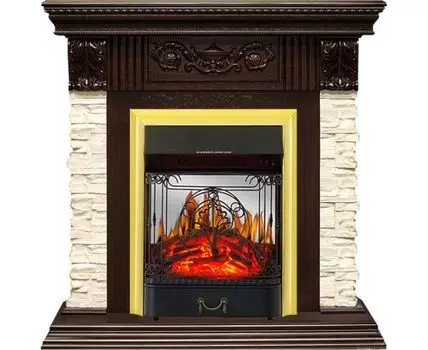 Каминокомплект Luxemburg (каменный) - Сланец/Темный дуб с очагом Majestic FX M Brass