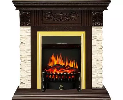 Каминокомплект Luxemburg (каменный) - Сланец/Темный дуб с очагом Fobos FX Brass