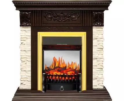 Каминокомплект Luxemburg (каменный) - Сланец/Темный дуб с очагом Fobos FX M Brass