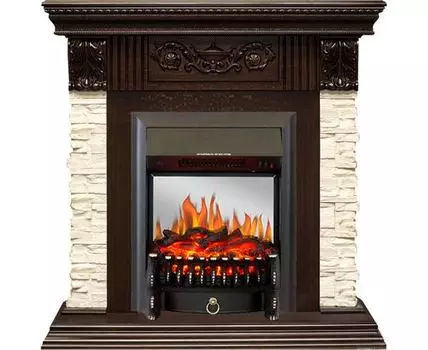 Каминокомплект Luxemburg (каменный) - Сланец/Темный дуб с очагом Fobos FX M Black