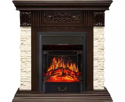 Каминокомплект Luxemburg (каменный) - Сланец/Темный дуб с очагом Majestic FX Black