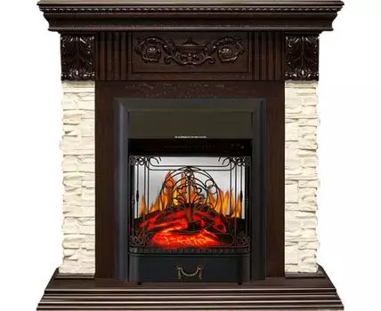 Каминокомплект Luxemburg (каменный) - Сланец/Темный дуб с очагом Majestic FX M Black