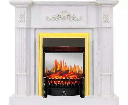 Каминокомплект Martin - Белый дуб, патина золото с очагом Fobos FX M Brass