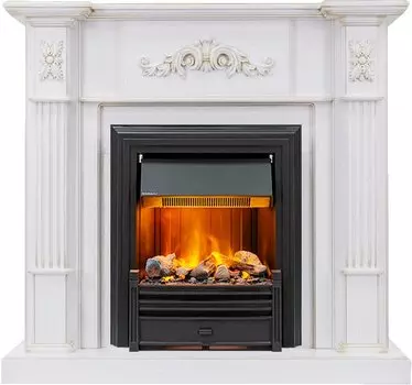 Каминокомплект Martin - Белый дуб, патина золото с очагом Brookline Black