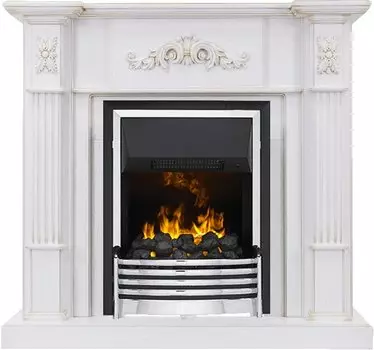 Каминокомплект Martin - Белый дуб, патина золото с очагом Flagstaff