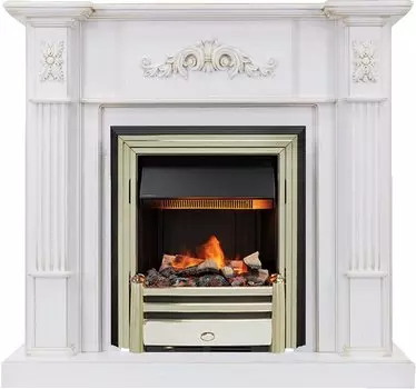 Каминокомплект Martin - Белый дуб, патина золото с очагом Cavendish