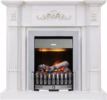 Каминокомплект Martin - Белый дуб, патина золото с очагом Danville Chrome FB2