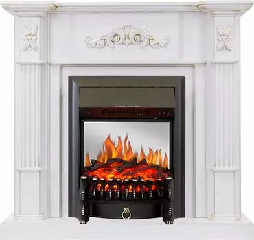 Каминокомплект Martin - Белый дуб, патина золото с очагом Fobos FX M Black