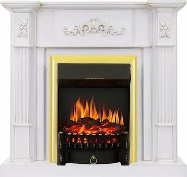 Каминокомплект Martin - Белый дуб, патина золото с очагом Fobos FX Brass