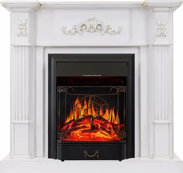 Каминокомплект Martin - Белый дуб, патина золото с очагом Majestic FX Black