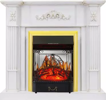 Каминокомплект Martin - Белый дуб, патина золото с очагом Majestic FX M Brass