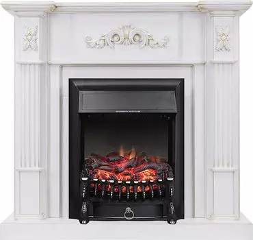 Каминокомплект Martin - Белый дуб, патина золото с очагом Fobos FX Black