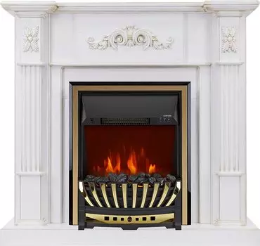 Каминокомплект Martin - Белый дуб, патина золото с очагом Aspen Gold