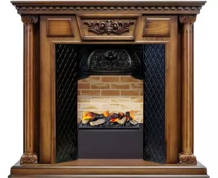 Каминокомплект Olympia - Дуб антик / Кирпич с очагом Cassette 400 LNH-INT (с дровами)