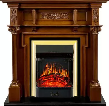 Каминокомплект Oxford - Орех с очагом Majestic FX Brass