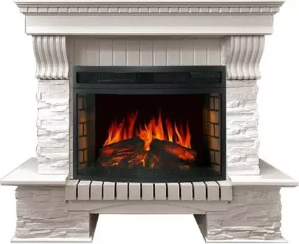 Каминокомплект Pierre Luxe Белый / Сланец белый с очагом Dioramic 25 LED FX