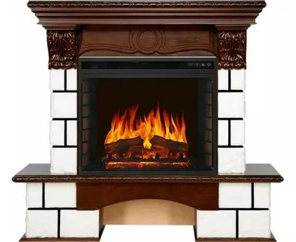 Каминокомплект Pierre Luxe - Белый / Темный дуб с очагом Vision 23 EF LED FX