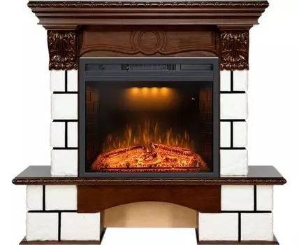 Каминокомплект Pierre Luxe - Белый / Темный дуб с очагом Emerald 23