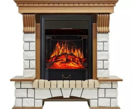 Каминокомплект Pierre Luxe - Дуб / Белый с очагом Majestic FX Black