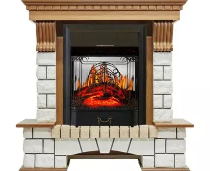 Каминокомплект Pierre Luxe - Дуб / Белый с очагом Majestic FX M Black