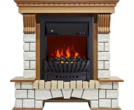 Каминокомплект Pierre Luxe - Дуб / Белый с очагом Aspen Black