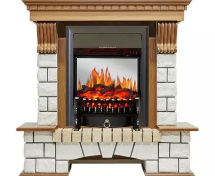 Каминокомплект Pierre Luxe - Дуб / Белый с очагом Fobos FX M Black