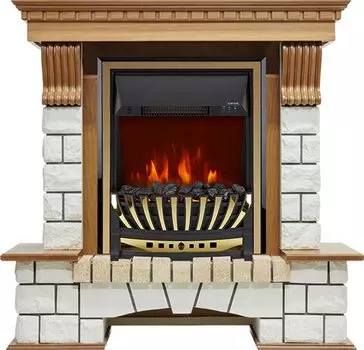 Каминокомплект Pierre Luxe - Дуб / Белый с очагом Aspen Gold