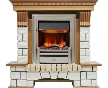 Каминокомплект Pierre Luxe - Дуб / Белый (Высота 1020мм) с очагом Chesford