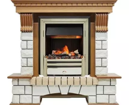 Каминокомплект Pierre Luxe - Дуб / Белый (Высота 1020мм) с очагом Cavendish