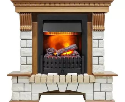 Каминокомплект Pierre Luxe - Дуб / Белый (Высота 1020мм) с очагом Danville Black FB2