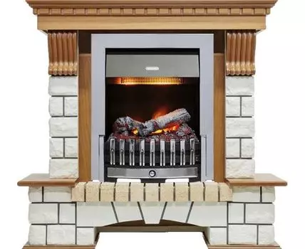 Каминокомплект Pierre Luxe - Дуб / Белый (Высота 1020мм) с очагом Danville Chrome FB2