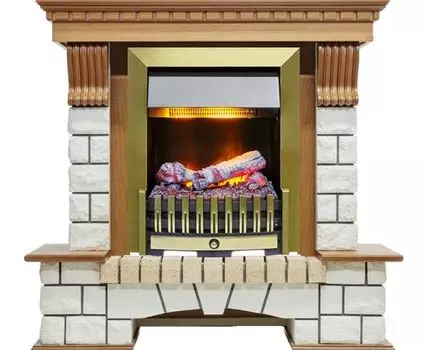 Каминокомплект Pierre Luxe - Дуб / Белый (Высота 1020мм) с очагом Danville Antique Brass FB2