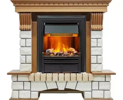 Каминокомплект Pierre Luxe - Дуб / Белый (Высота 1020мм) с очагом Brookline Black