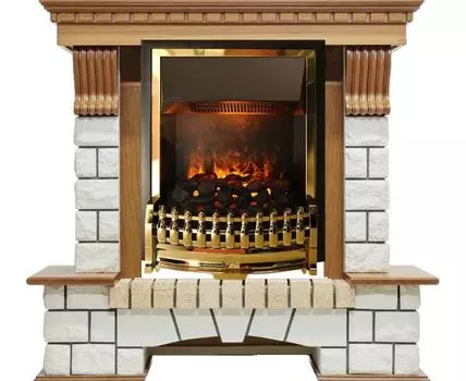 Каминокомплект Pierre Luxe - Дуб / Белый (Высота 1020мм) с очагом Atherton