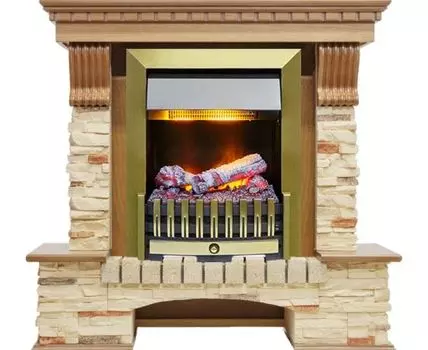 Каминокомплект Pierre Luxe - Дуб / Сланец с очагом Danville Antique Brass FB2