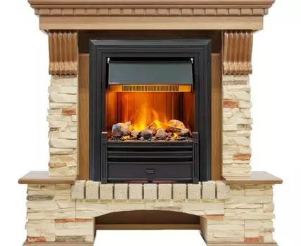 Каминокомплект Pierre Luxe - Дуб / Сланец с очагом Brookline Black