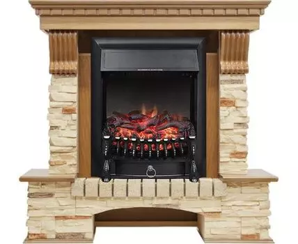 Каминокомплект Pierre Luxe - Дуб / Сланец с очагом Fobos FX Black