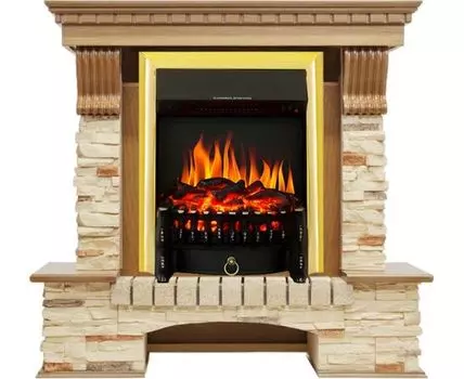 Каминокомплект Pierre Luxe - Дуб / Сланец с очагом Fobos FX Brass