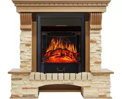 Каминокомплект Pierre Luxe - Дуб / Сланец с очагом Majestic FX Black