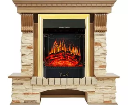 Каминокомплект Pierre Luxe - Дуб / Сланец с очагом Majestic FX Brass