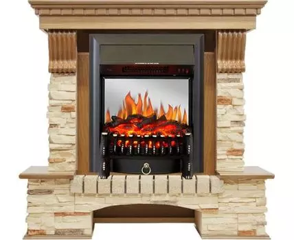 Каминокомплект Pierre Luxe - Дуб / Сланец с очагом Fobos FX M Black