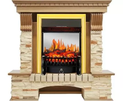 Каминокомплект Pierre Luxe - Дуб / Сланец с очагом Fobos FX M Brass